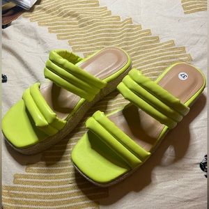 Lime Green Wedge Cork Sandals